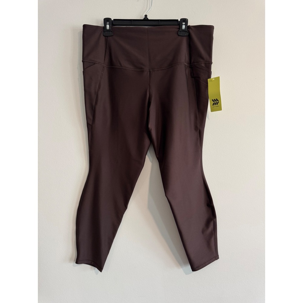 All in Motion Effortless Support Women 1X Brown High Rise 7/8 Leggings Pockets